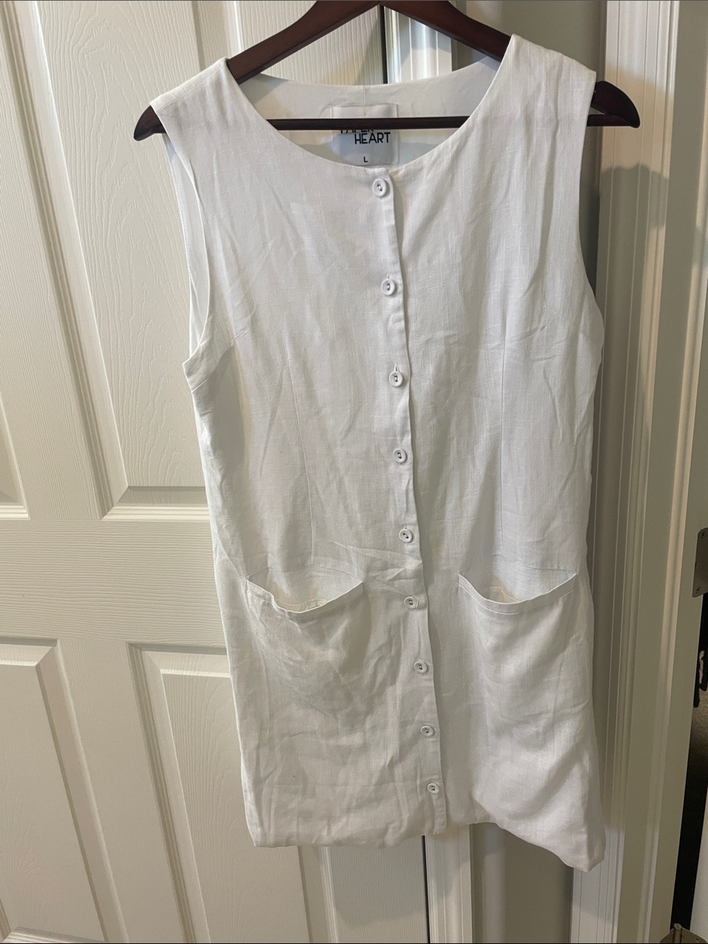 Anthropologie White linen blend Sleeveless Button-Front dress with Pockets